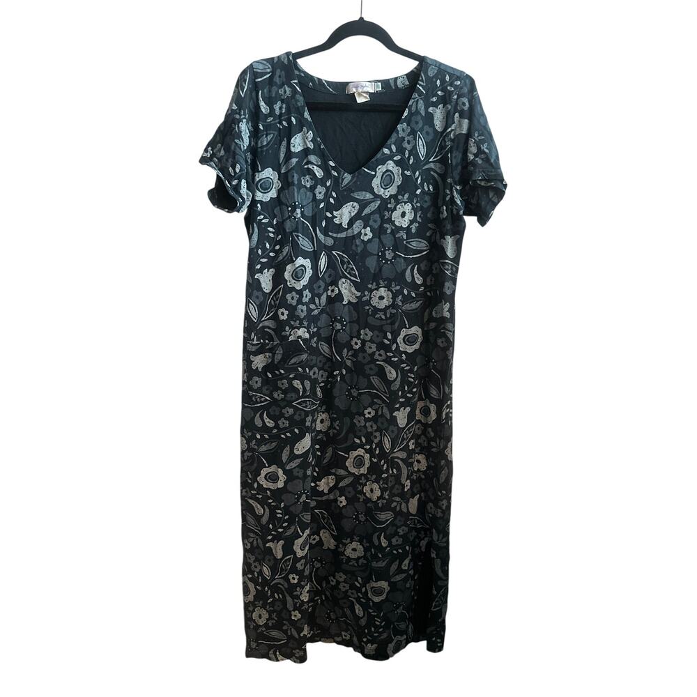 Fresh Produce XL Cotton Floral Midi Dress V Neck Boho Blue